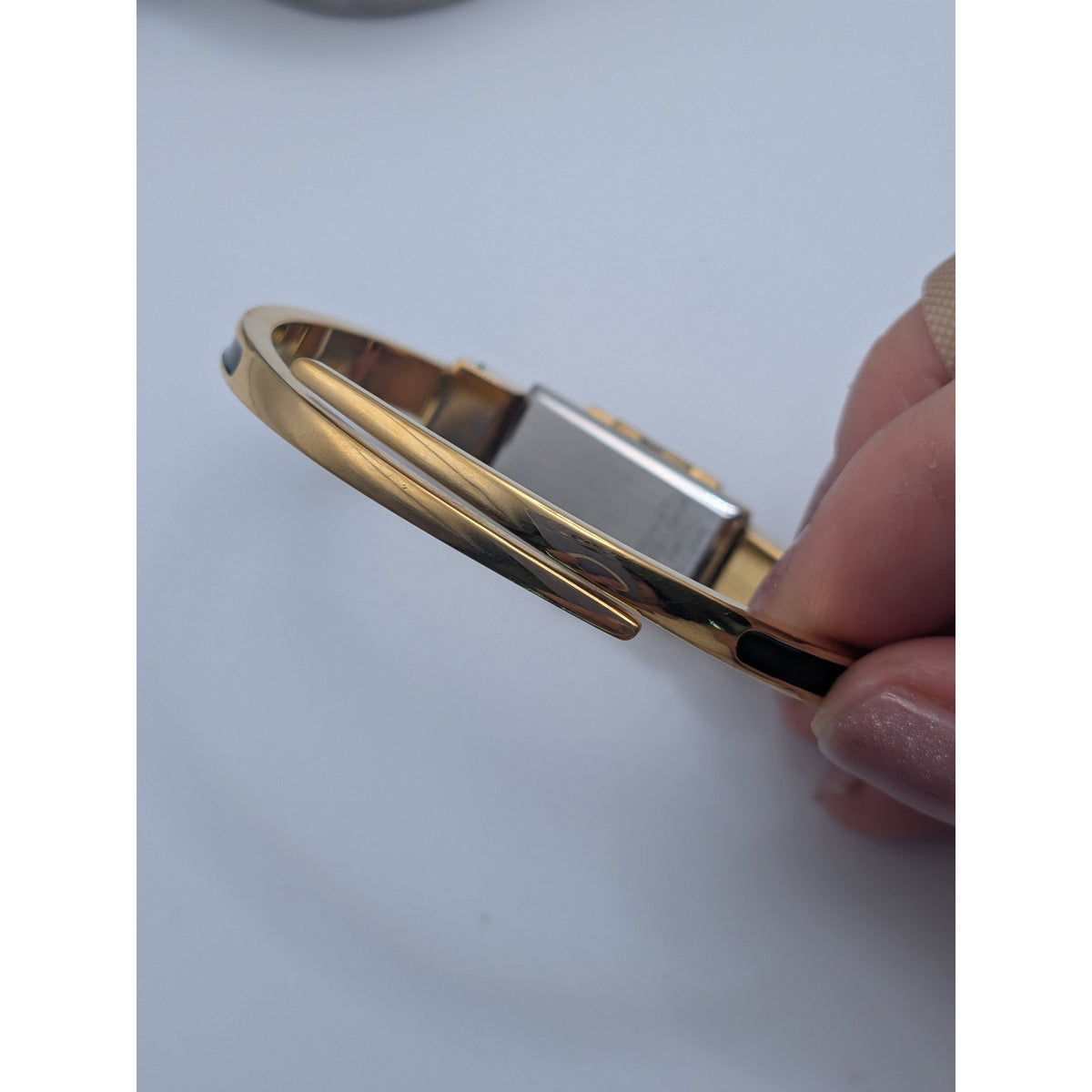 Vintage Chandler Gold Tone Peekaboo Watch Black Enamel Gold Fluer De Lis Accents