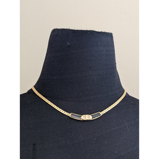 Vintage Christian Dior Gold Tone Crystal & Enamel Collar Necklace