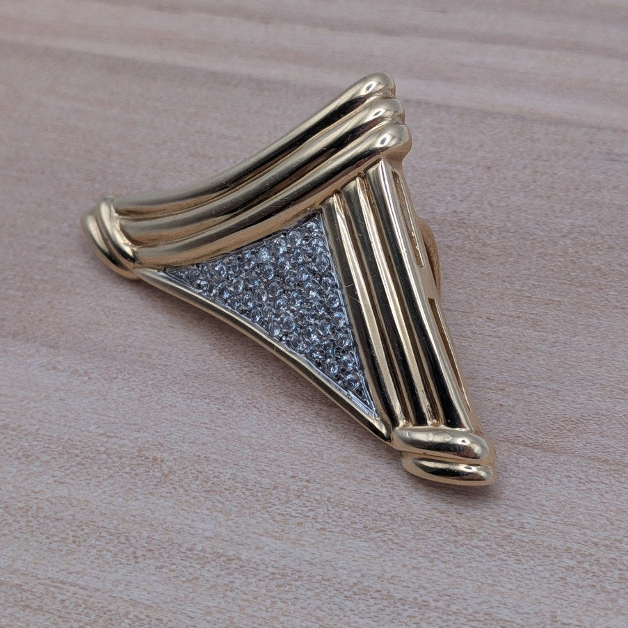 Vintage Unmarked 14k Gold Triangle Slide Pendant with Pave Diamonds