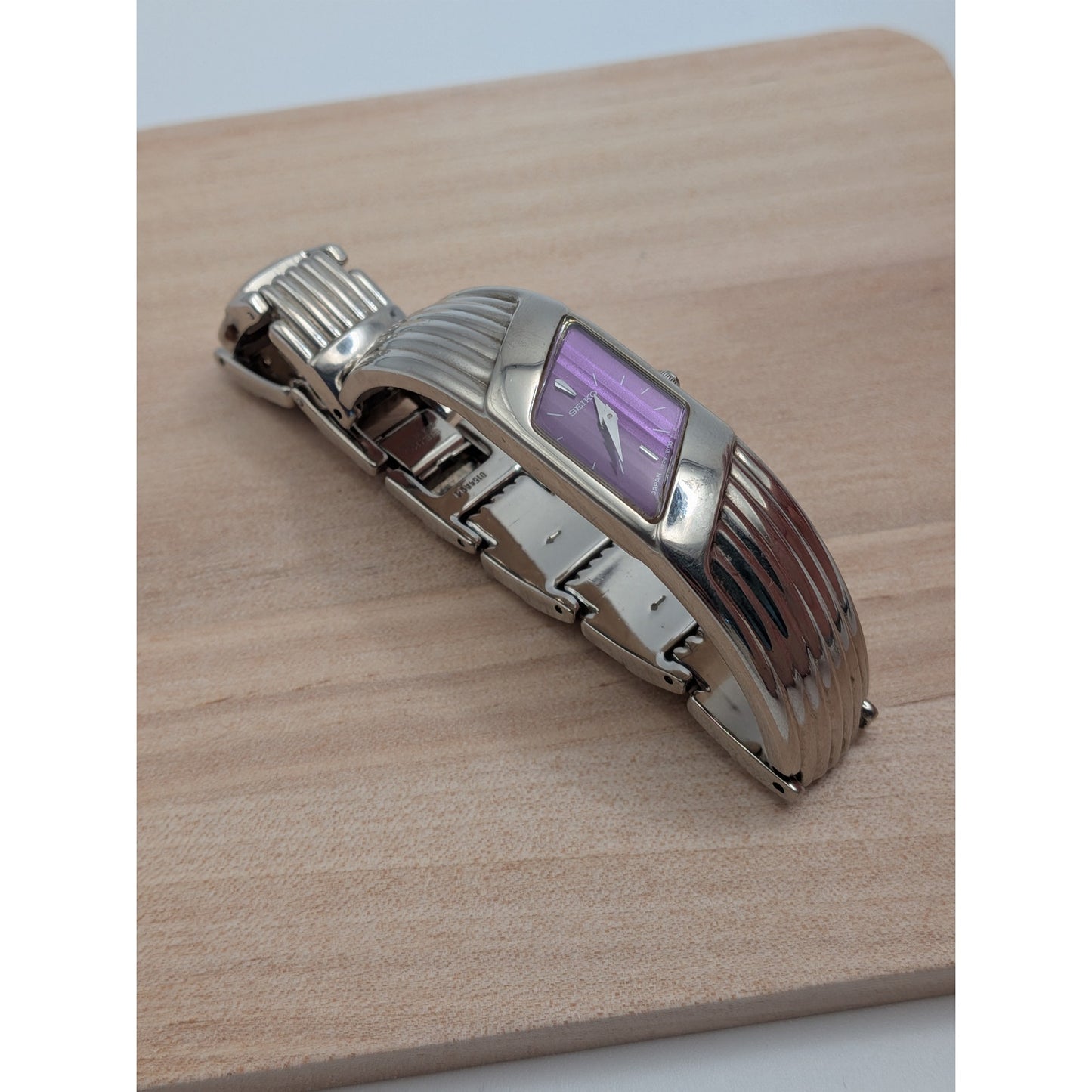 Vintage Seiko Rivoli Silver Tone Asymmetrical Watch Purple Dial
