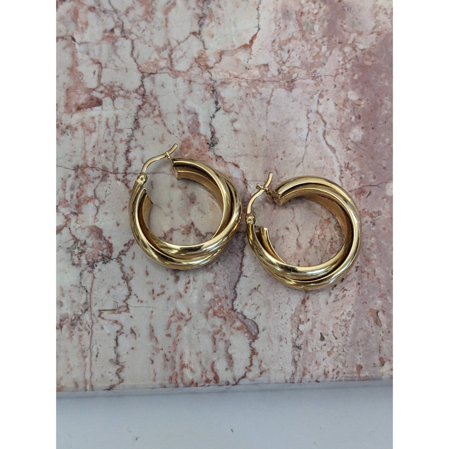 Estate 14k Yellow Gold Hollow Chunky Polished Triple Twist Gold Hoops