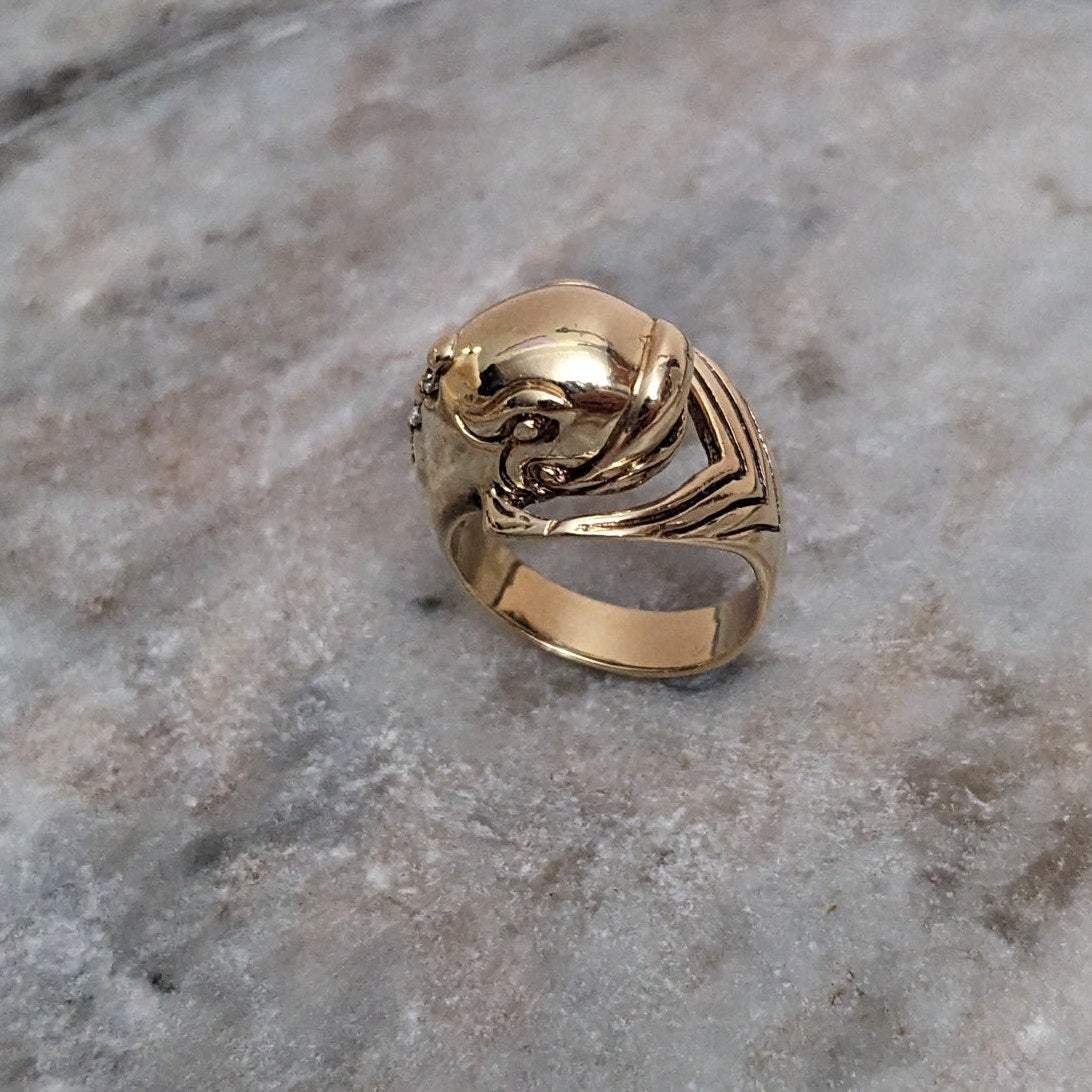 Vintage 10k Yellow Gold Dolphin with Diamond Accent Ring Size 4