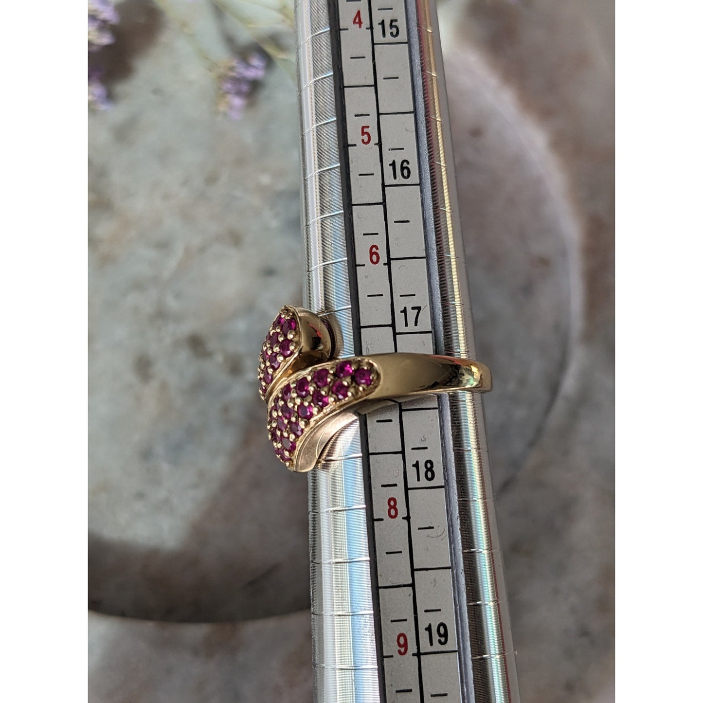Estate 10k Ruby Cluster Free Form Yellow Gold Ring Size 7US