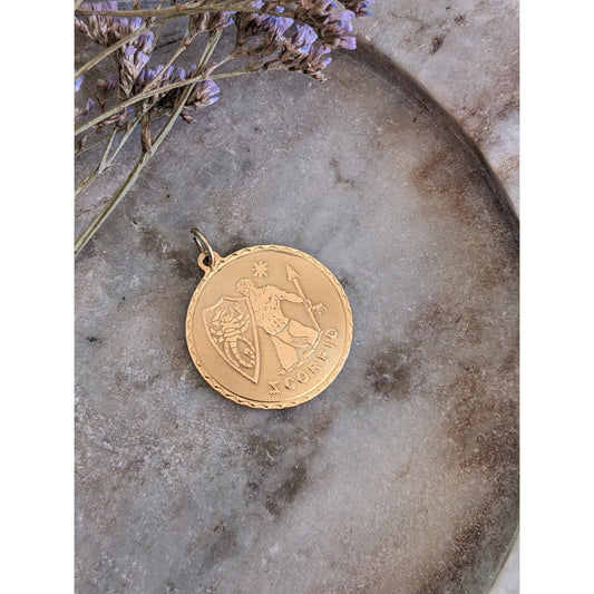 Vintage 14k Yellow Gold Zodiac Scorpio Medallion Pendant