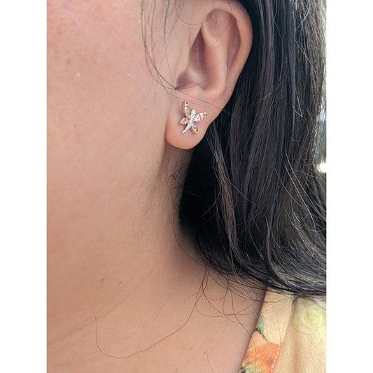 Estate 14k Gold Pink Sapphires and Diamond Dragonfly Stud Earrings