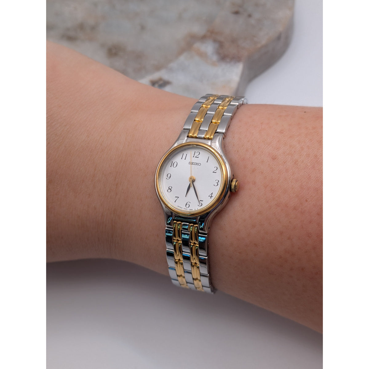 FLAW Vintage 1990s Seiko 4N21-0960 Two Tone Quartz Watch