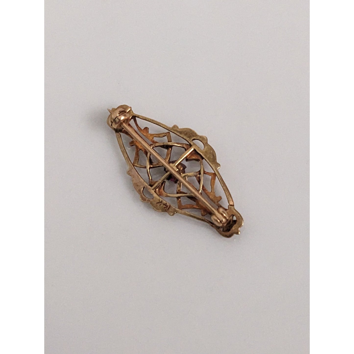 Antique 14k Gold Mini Dainty Pink Glass Victorian Flower Brooch