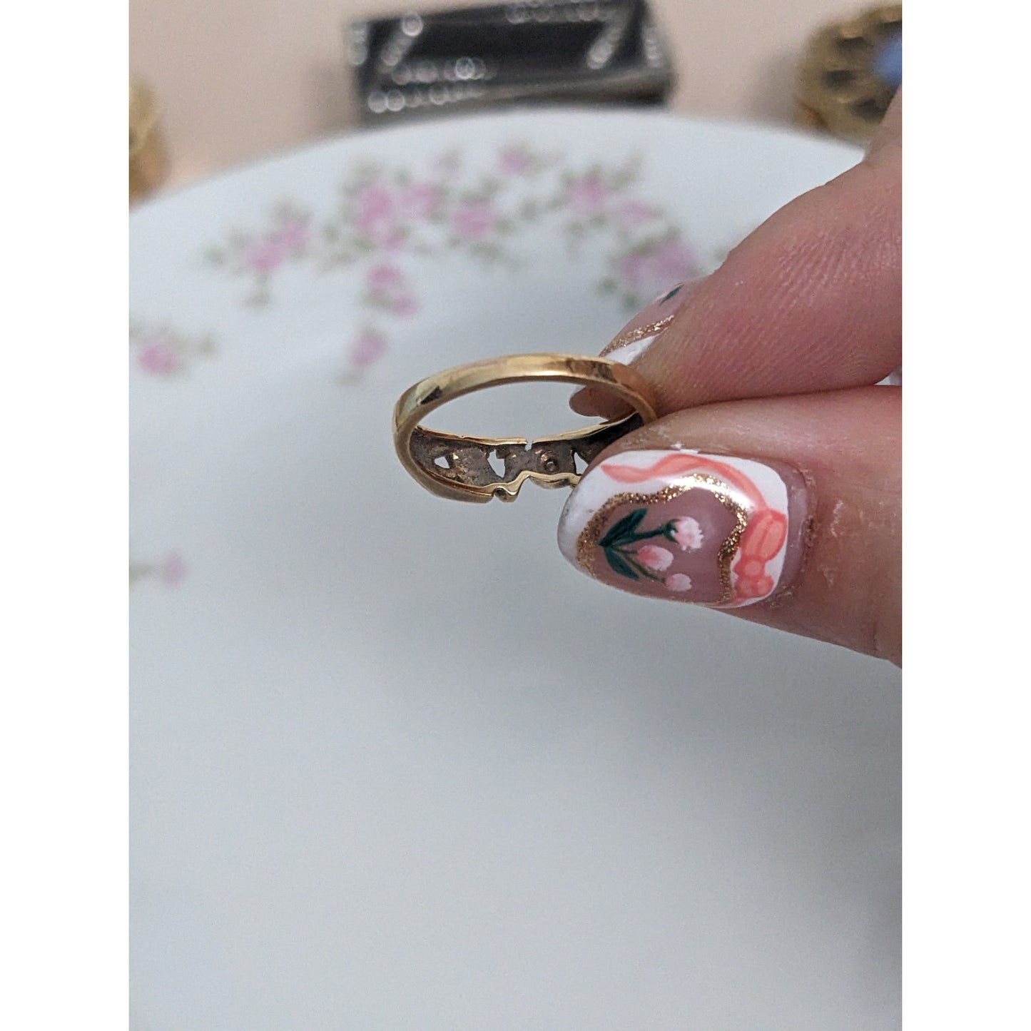 Vintage 14k Yellow Gold "LOVE" Dainty Diamond Accent Ring Size 4.5 US