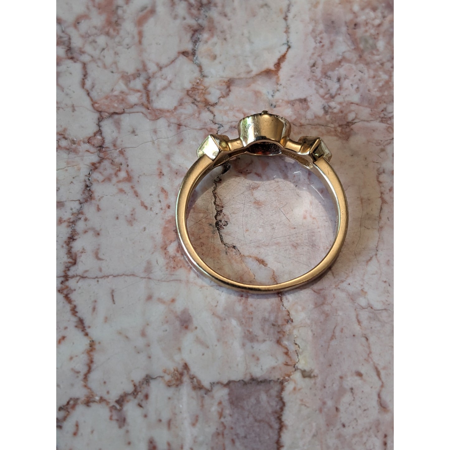 Estate 14k Yellow Gold Red Garnet White Zircon Accent Stone Ring Size 7
