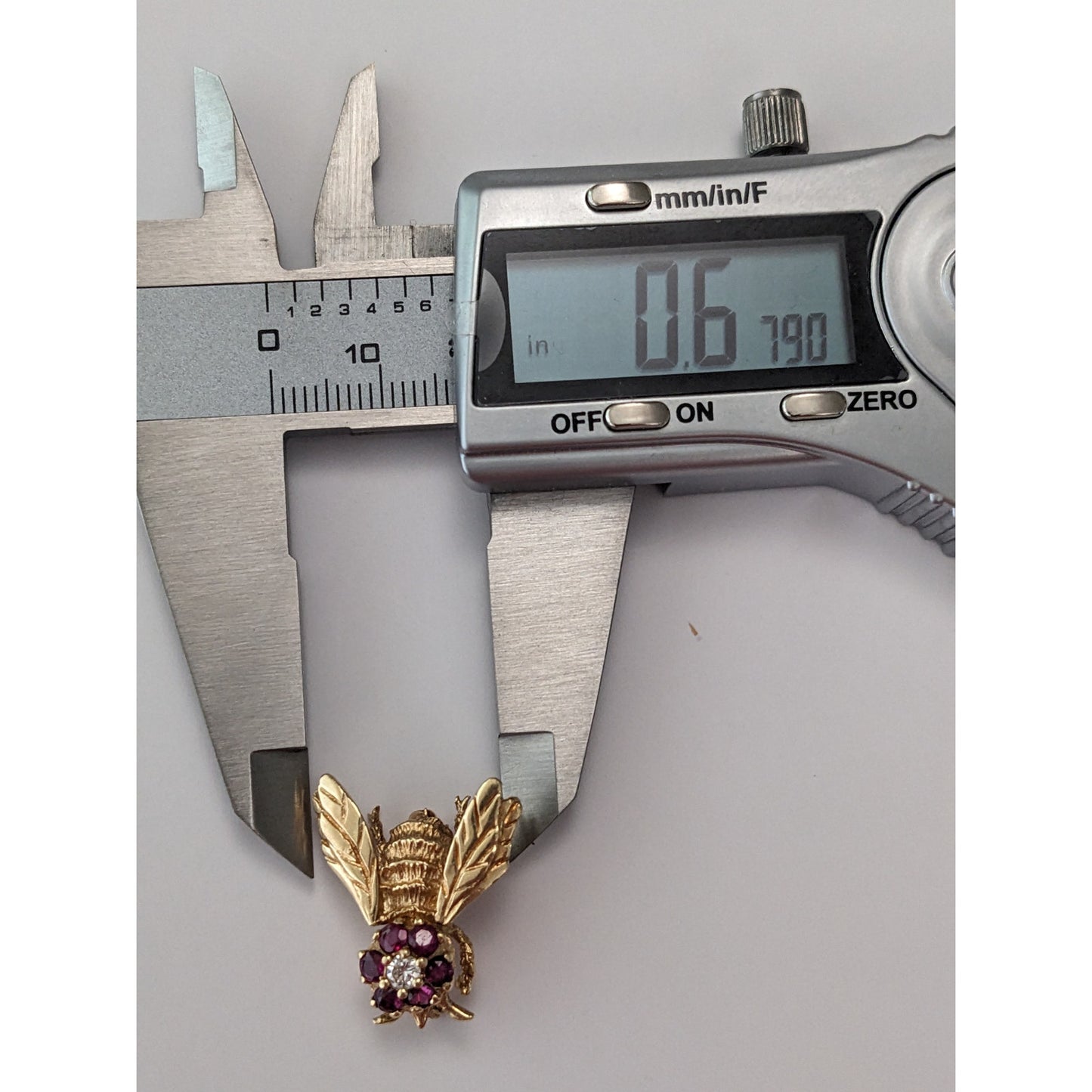 Vintage 14k Yellow Gold Ruby and Diamond Bee Brooch