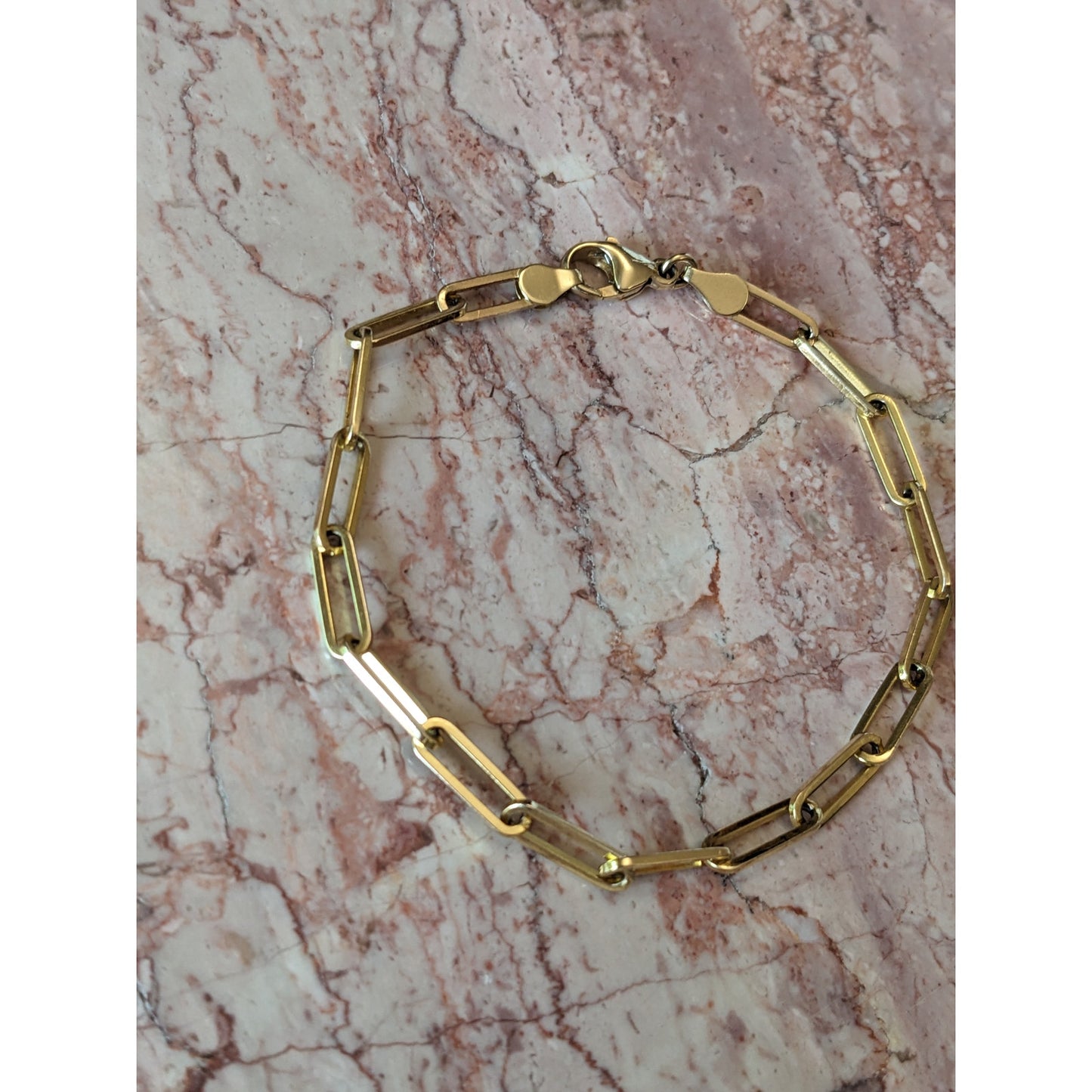 Vintage 14k Yellow Gold Thin Paperclip Chain Bracelet 7in