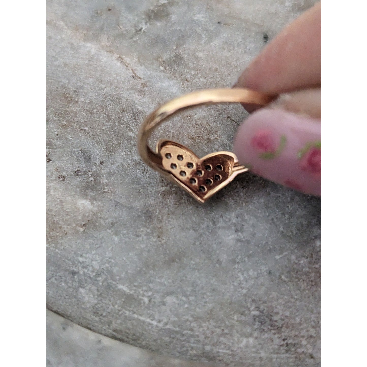 Vintage 14k Rose Gold Heart with White Stone Accents Cluster Ring Size 5.5