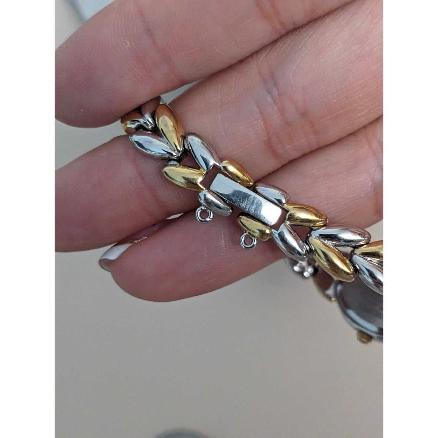 Vintage Andre Mouche Silver Tone Bangle Watch with Blue Floral Enamel Working