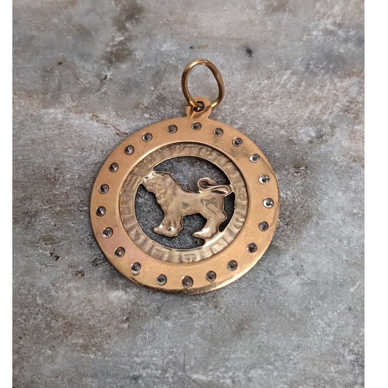 Vintage 14k Rose and Yellow Gold Leo Zodiac Charm Pendant White Stone Accents