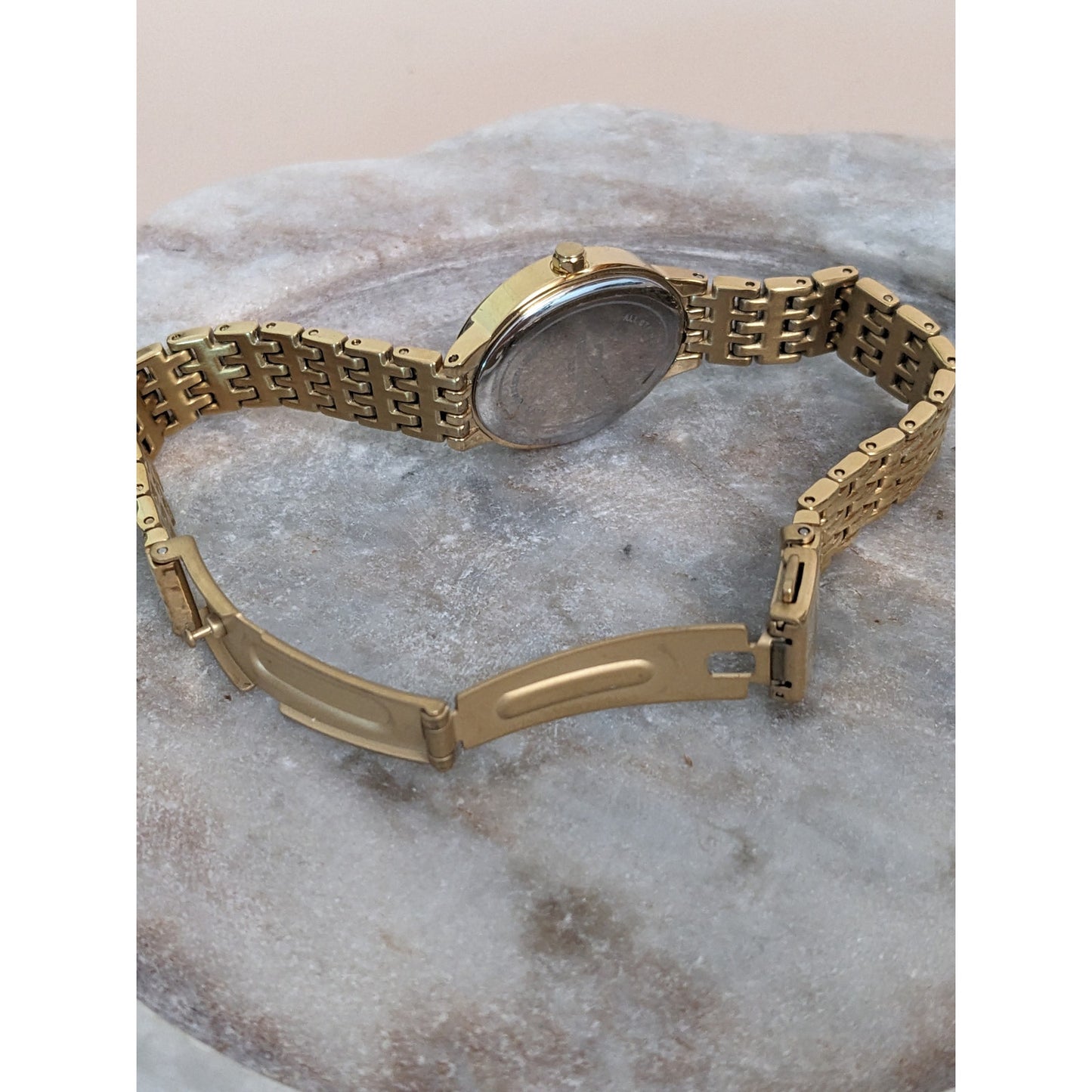 Vintage Andre Mouche Silver Tone Bangle Watch with Blue Floral Enamel Working