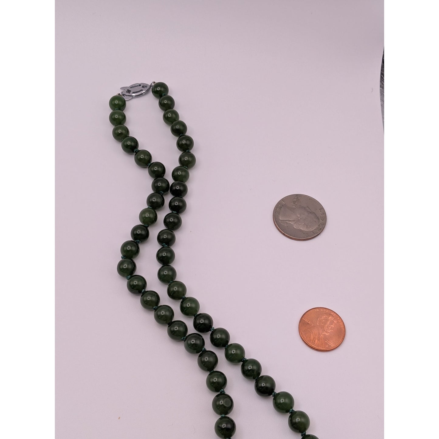 Preowned 8mm Nephrite Bead Strung Necklace 19 in