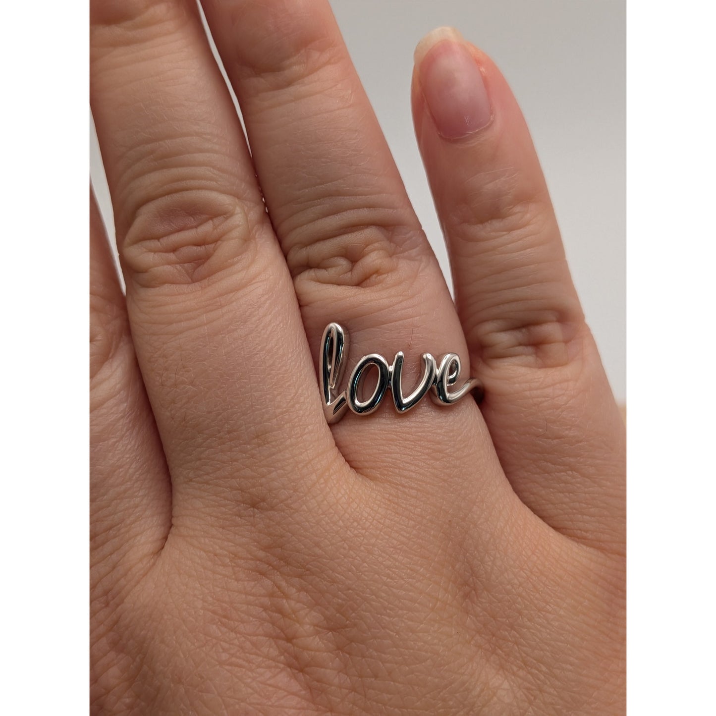 Estate 14k White Gold "Love" Cursive Script Ring Size 7