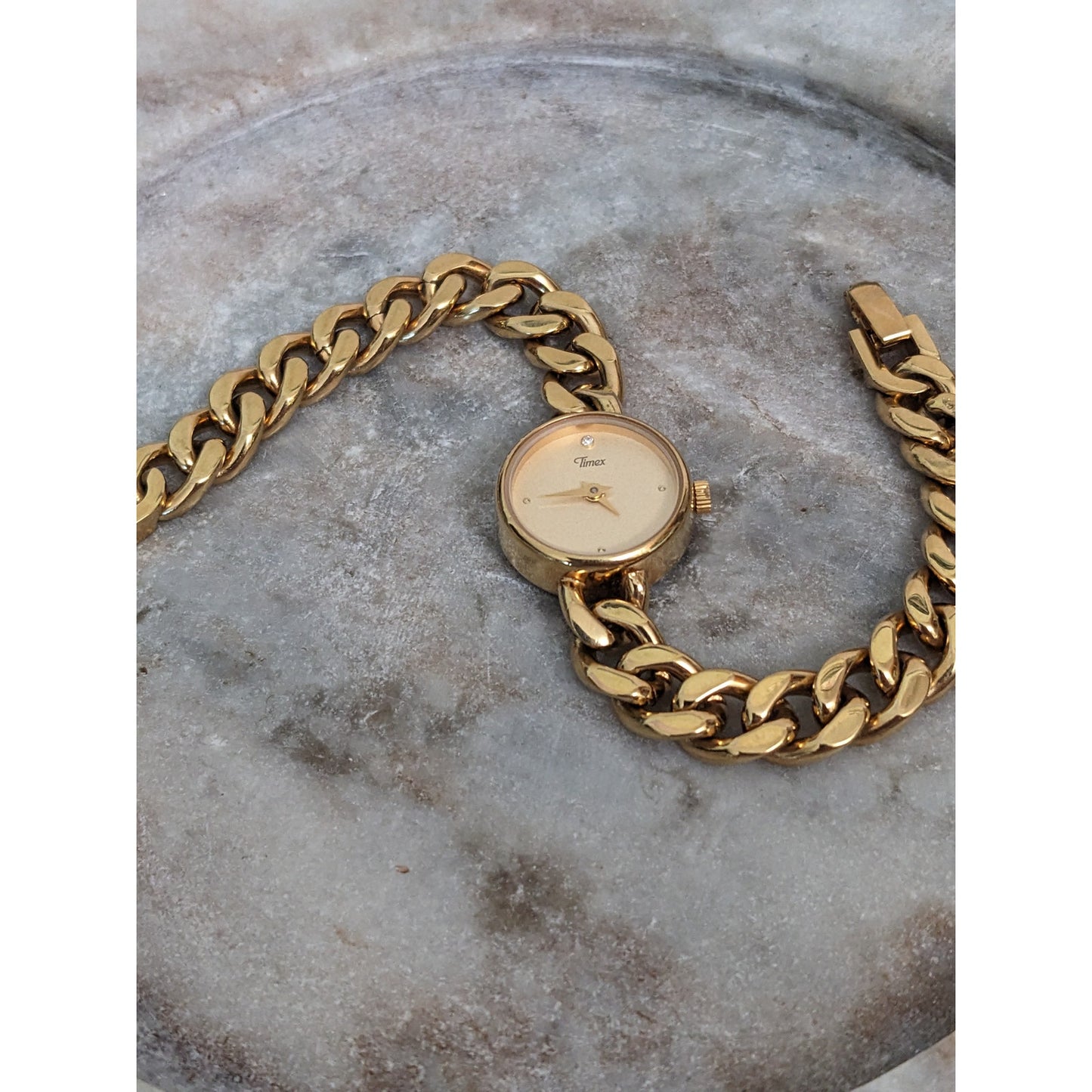 Vintage Andre Mouche Silver Tone Bangle Watch with Blue Floral Enamel Working