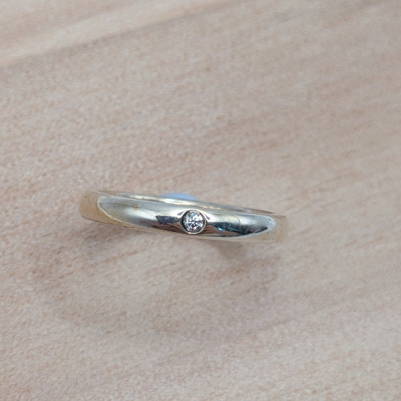 Estate 925 Tiffany & Co Elsa Peretti 2.5mm Size 5 Ring 0.1ct Diamond
