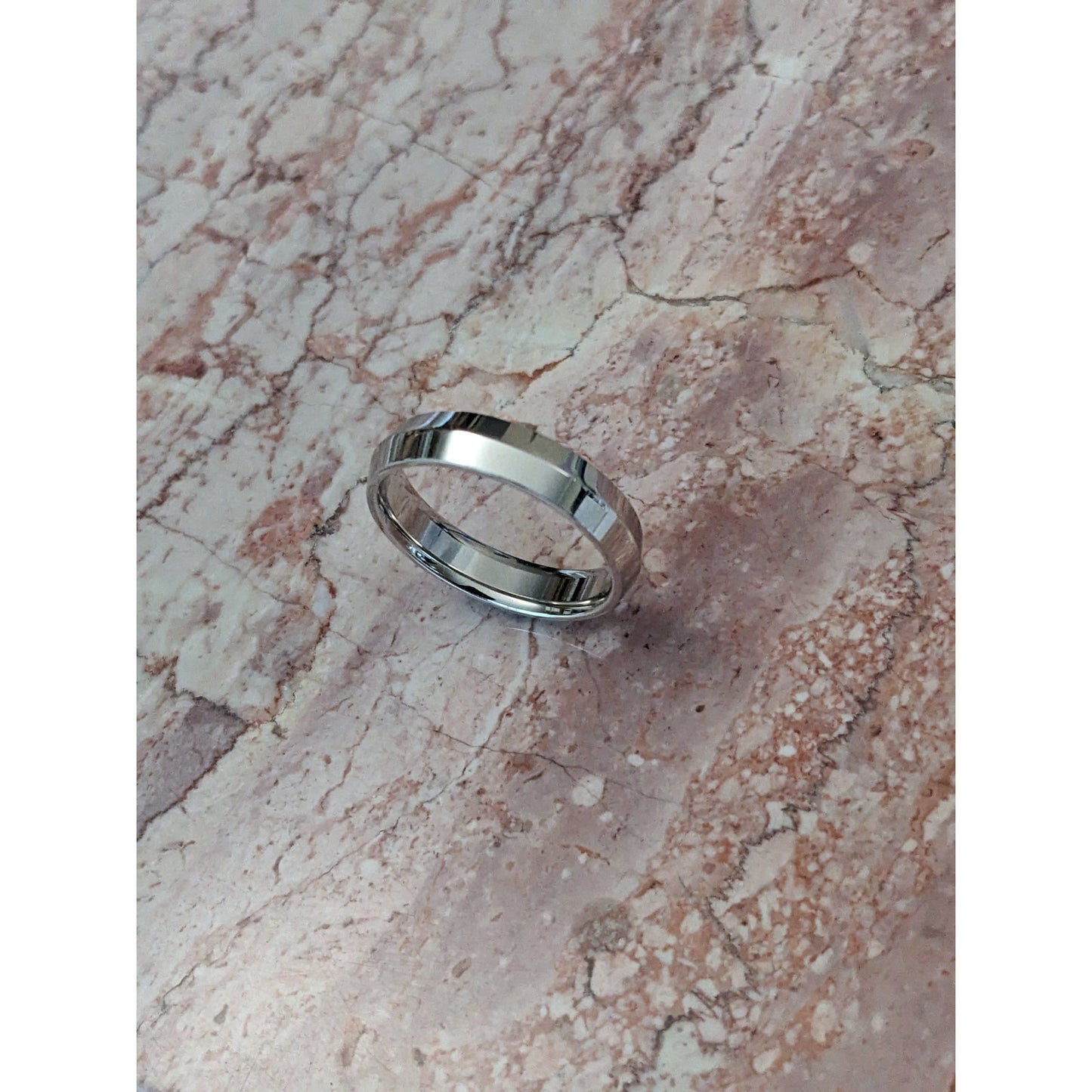 Estate 14k Solid White Gold Modern High Polish Beveled Wedding Band Ring Size 10