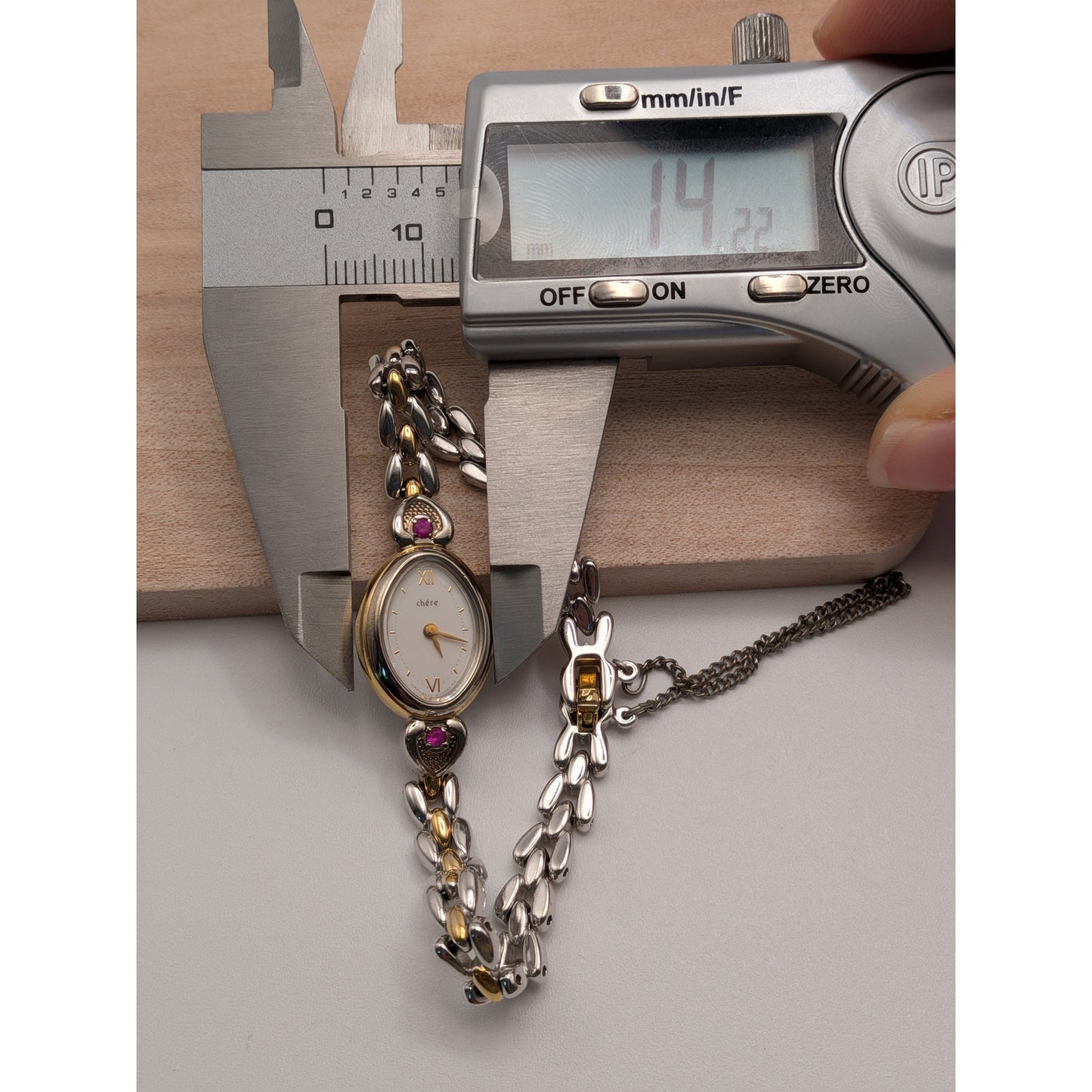 Vintage Citizen Chere Dainty Two Tone Bracelet Watch with Pink Stones