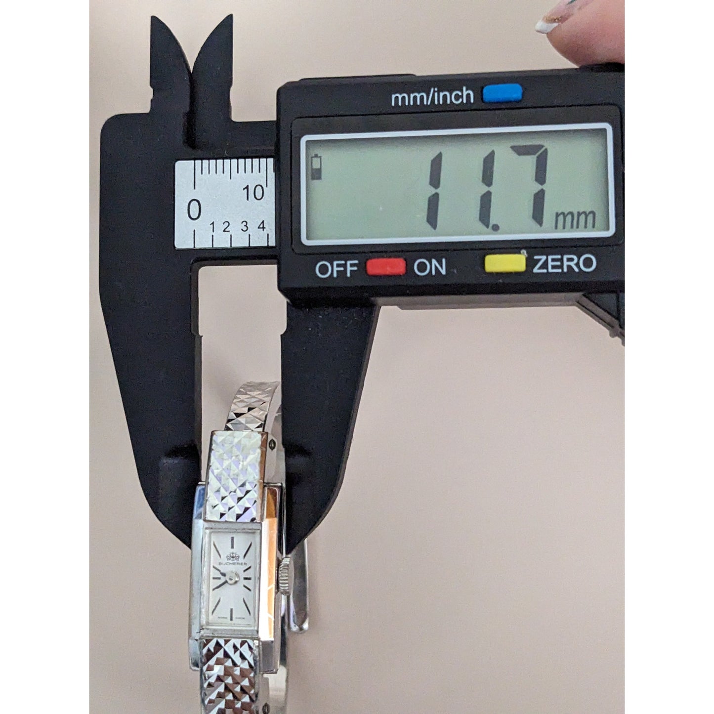 Vintage Andre Mouche Silver Tone Bangle Watch with Blue Floral Enamel Working