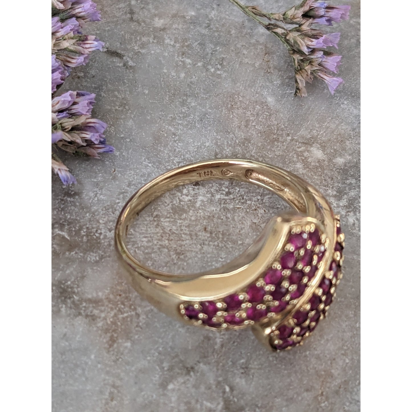 Estate 10k Ruby Cluster Free Form Yellow Gold Ring Size 7US