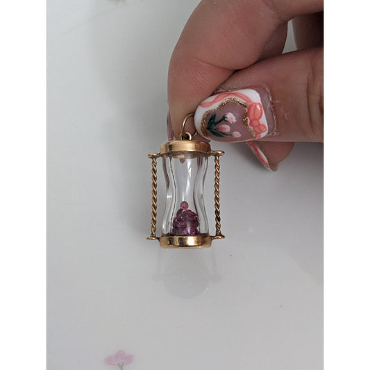 Vintage 14k Yellow Gold 3D Hourglass Pendant with Rubies