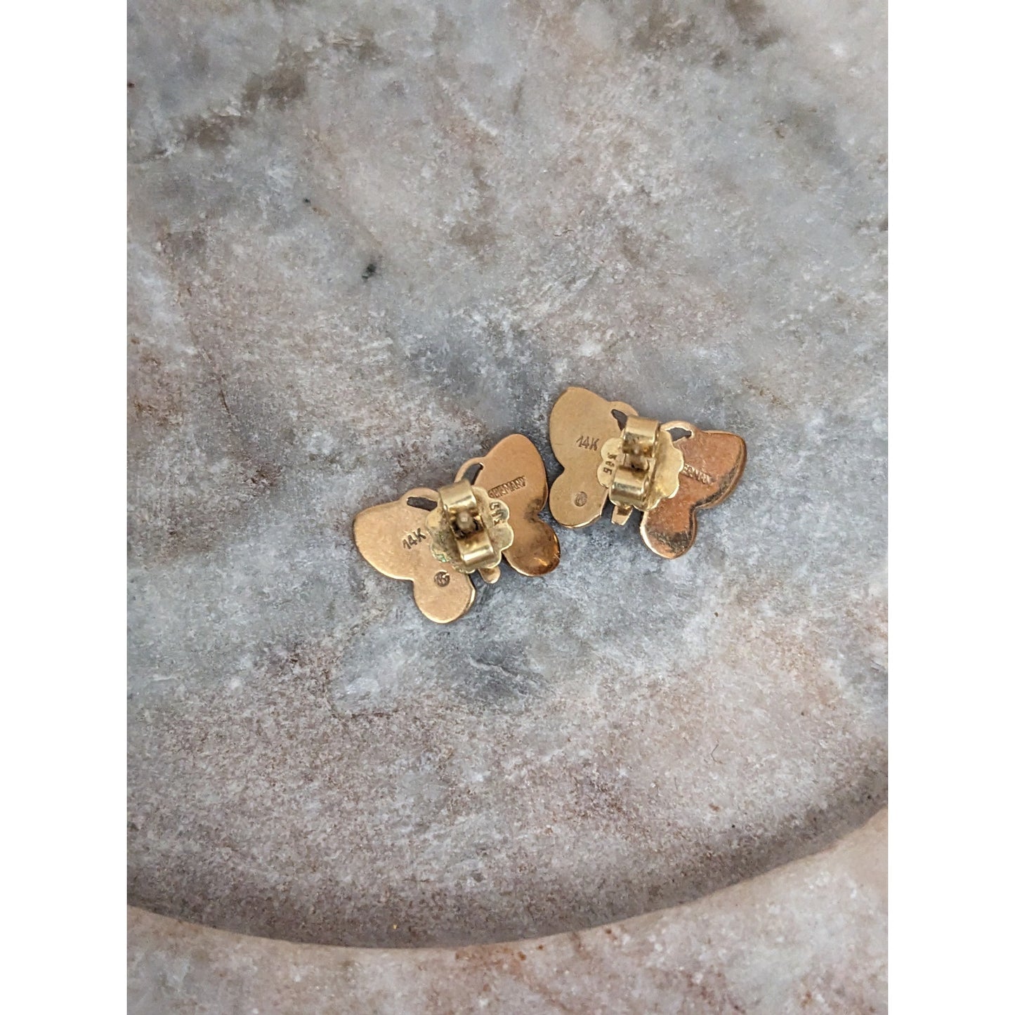 Vintage 14k Yellow Gold Butterfly Enamel Red and Black Stud Earrings
