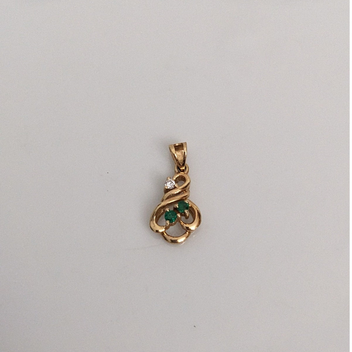 Estate 14k Yellow Gold Mini Dainty Pendant with Green and White Gems