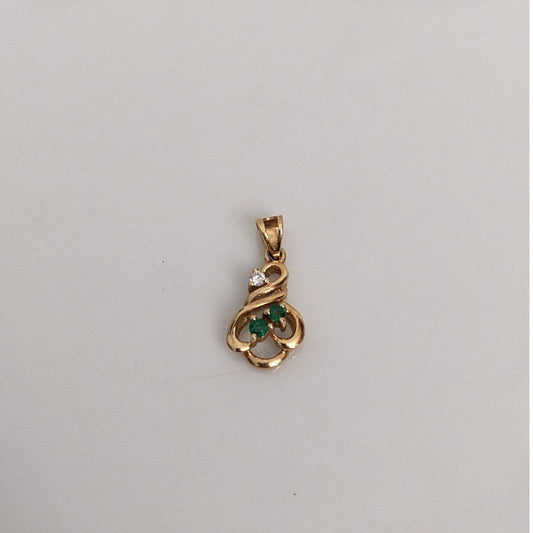 Estate 14k Yellow Gold Mini Dainty Pendant with Green and White Gems