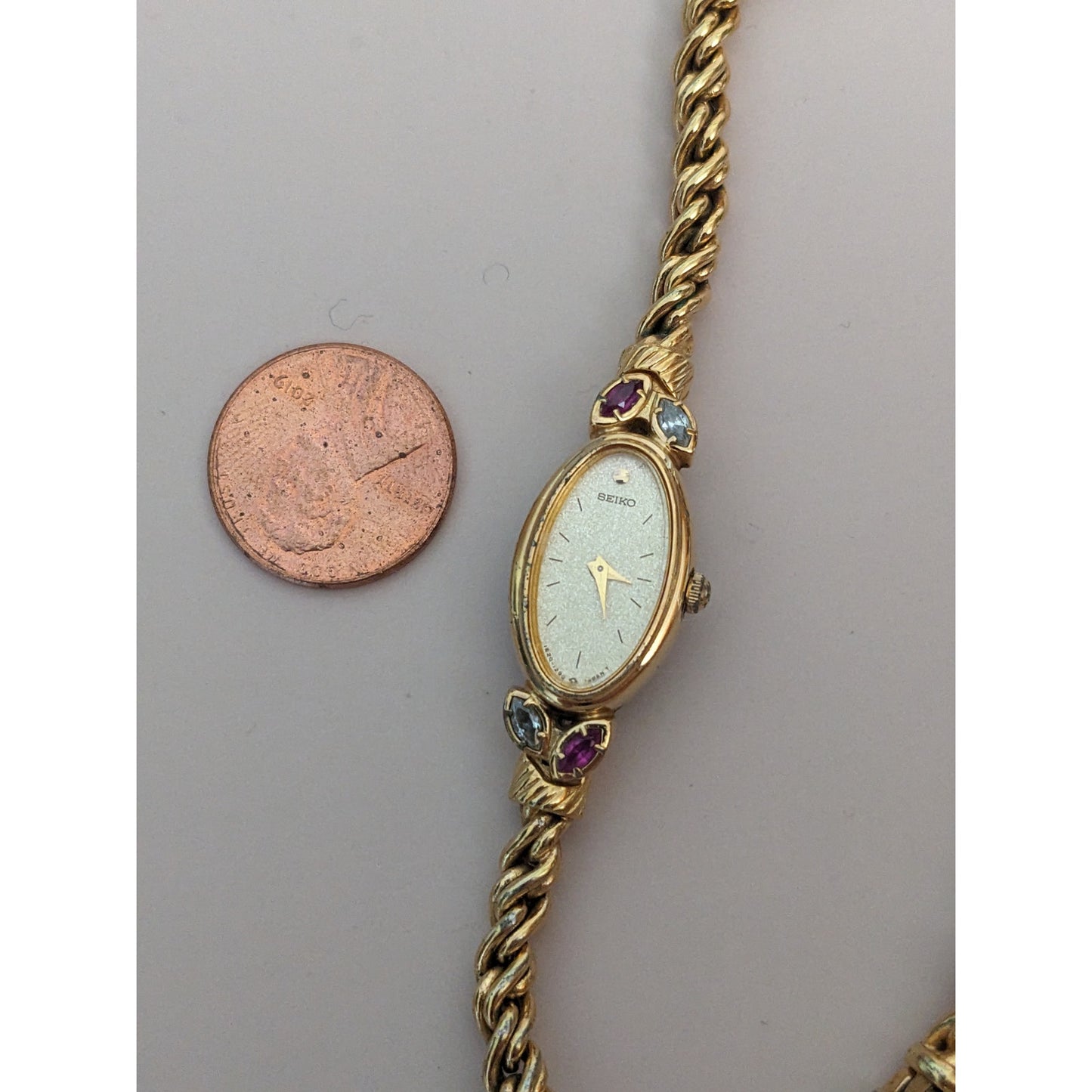 Vintage Andre Mouche Silver Tone Bangle Watch with Blue Floral Enamel Working