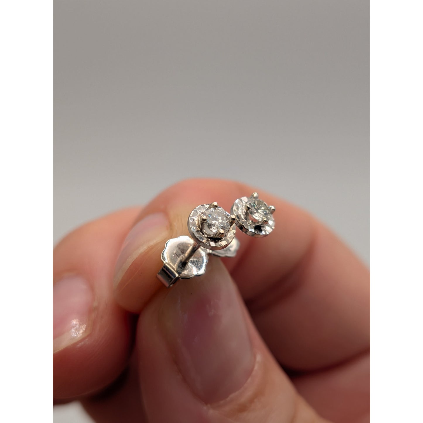 Estate 14k White Gold Illusion Studs with Diamond Center