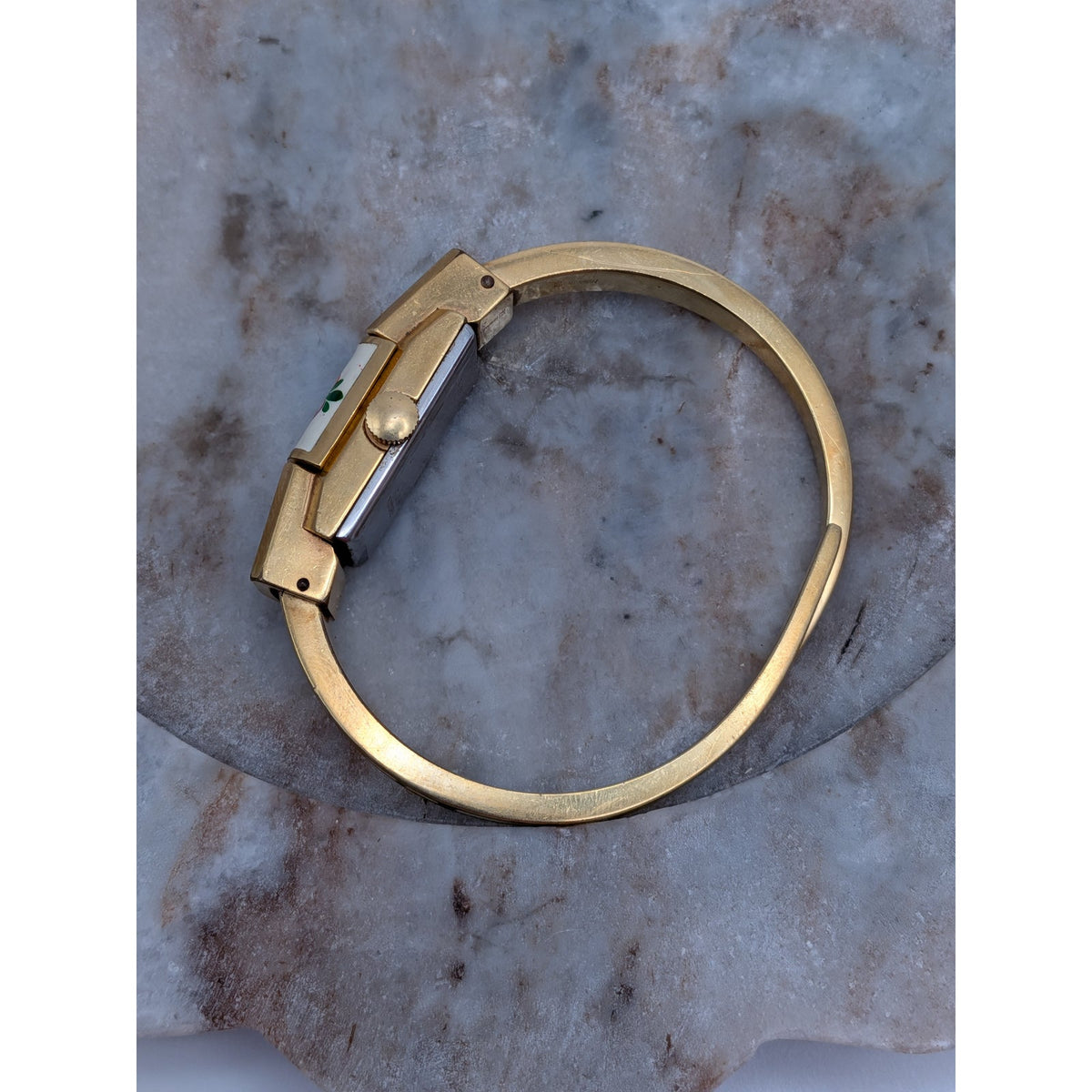 Vintage Ritma MANUAL Gold Tole Peekaboo Dainty Watch White Enamel And Flowers
