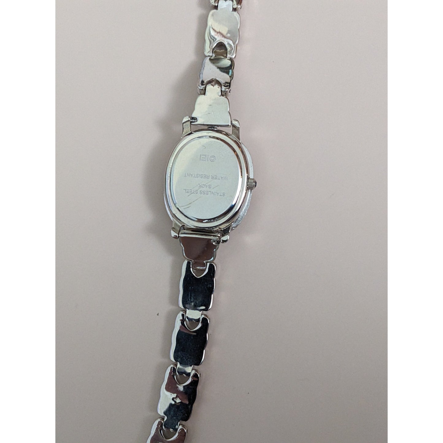 Vintage Andre Mouche Silver Tone Bangle Watch with Blue Floral Enamel Working