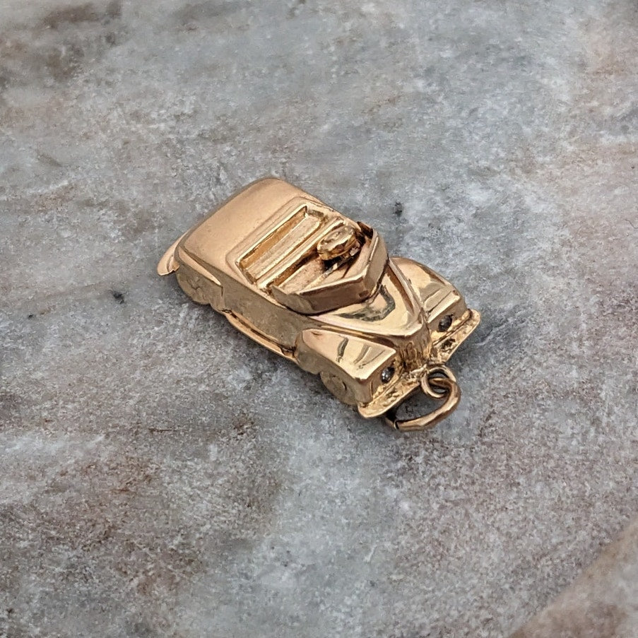 Vintage 14K Yellow Gold Diamond Convertible Car Charm Pendant