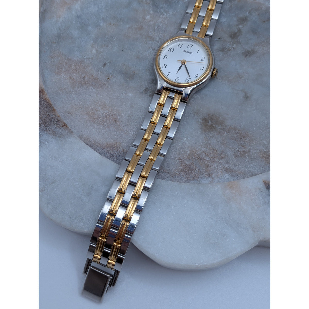 FLAW Vintage 1990s Seiko 4N21-0960 Two Tone Quartz Watch