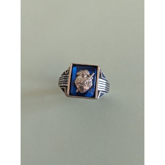 Vintage 10k White Gold Herff Jones Sacred Heart Signet Ring Size 5.75