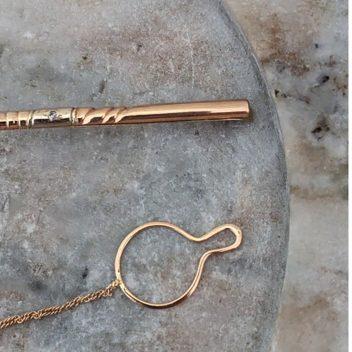 Vintage 1990s 14k Yellow Gold Tie Clasp Clip Tiny with Diamond Chip