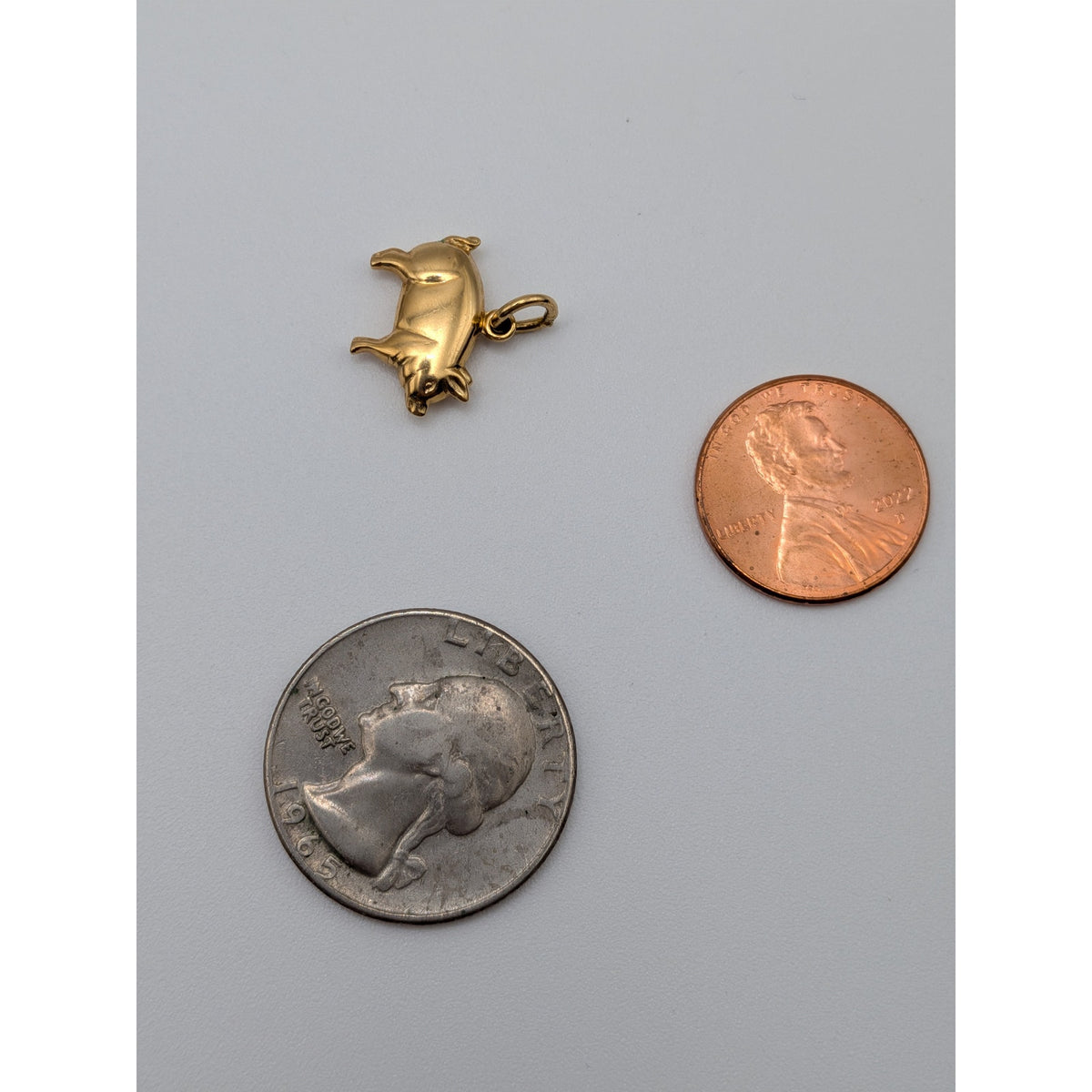 Vintage Unmarked 18k Solid Gold Pig Charm w/ Jump Ring (open)