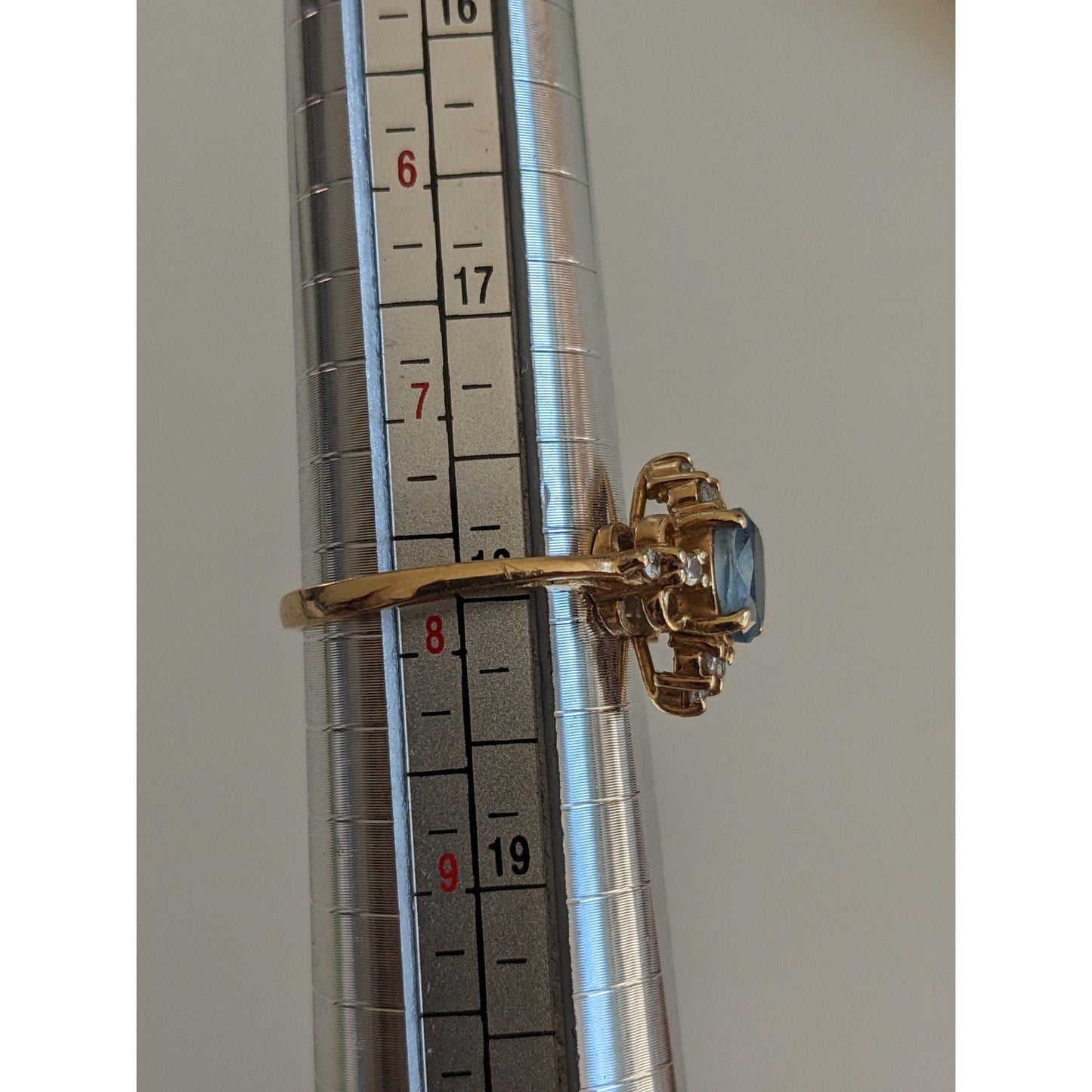 Vintage 14k Yellow Gold Ring with Blue Gem and Diamond Accents 7.75US