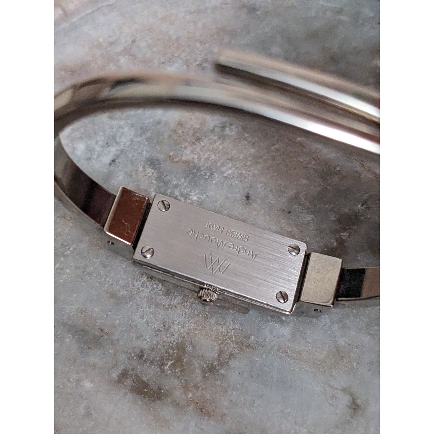 Vintage Andre Mouche Silver Tone Peek a boo Watch Red Floral Enamel Working