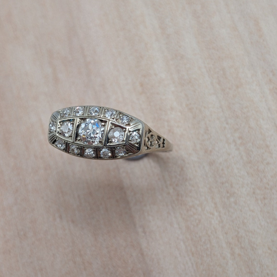 Antique 18k White Gold Cluster Ring Size 5.25 w/ 0.75cttw Diamonds