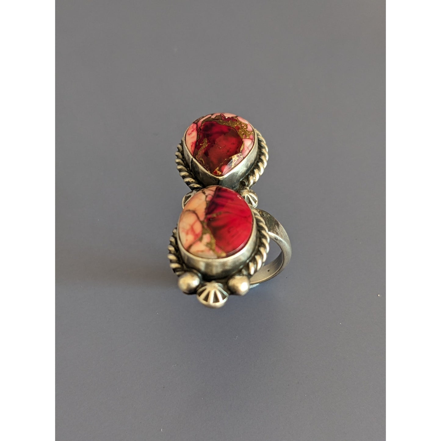 Vintage Eugene Belone Navajo 925 Sterling Silver Dahlia Rose Double Stone Ring