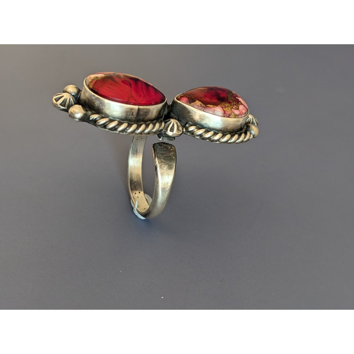 Vintage Eugene Belone Navajo 925 Sterling Silver Dahlia Rose Double Stone Ring