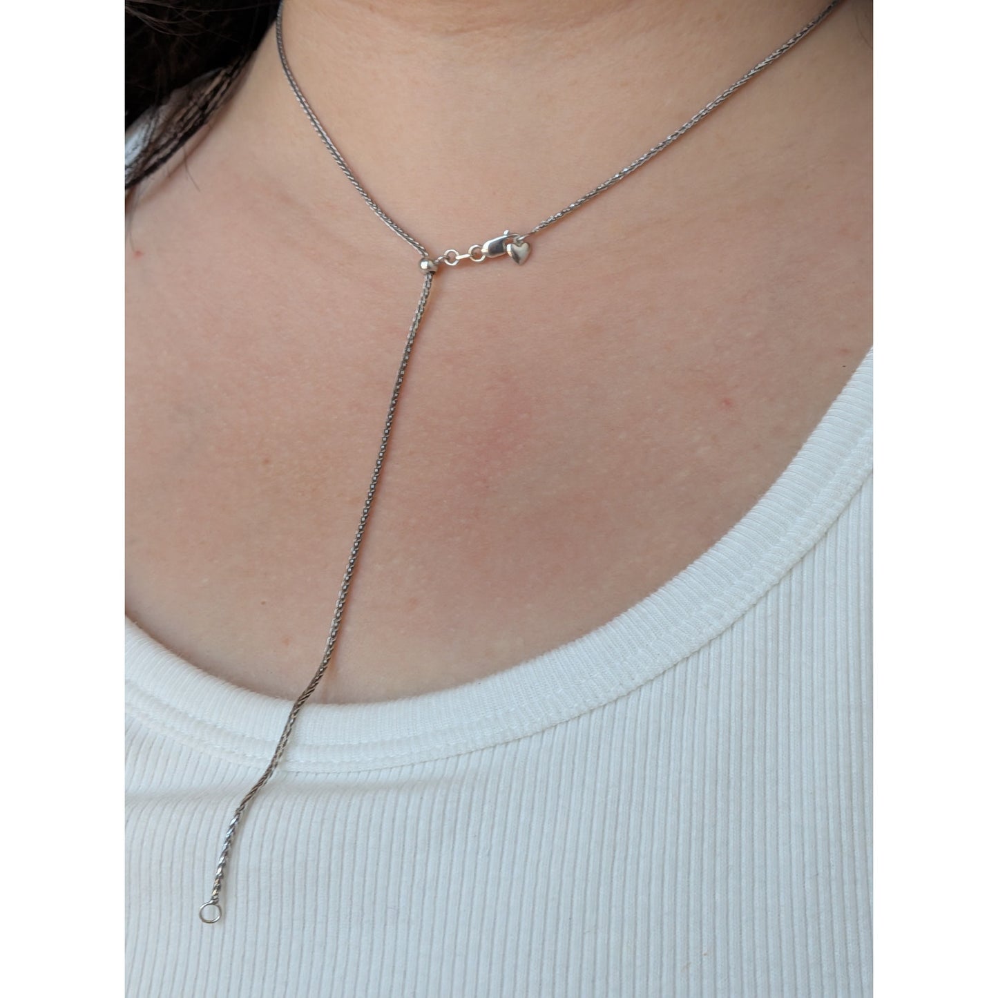 Preowned Versatile 14k White Gold Wheat Chain Necklace Sliding Clasp