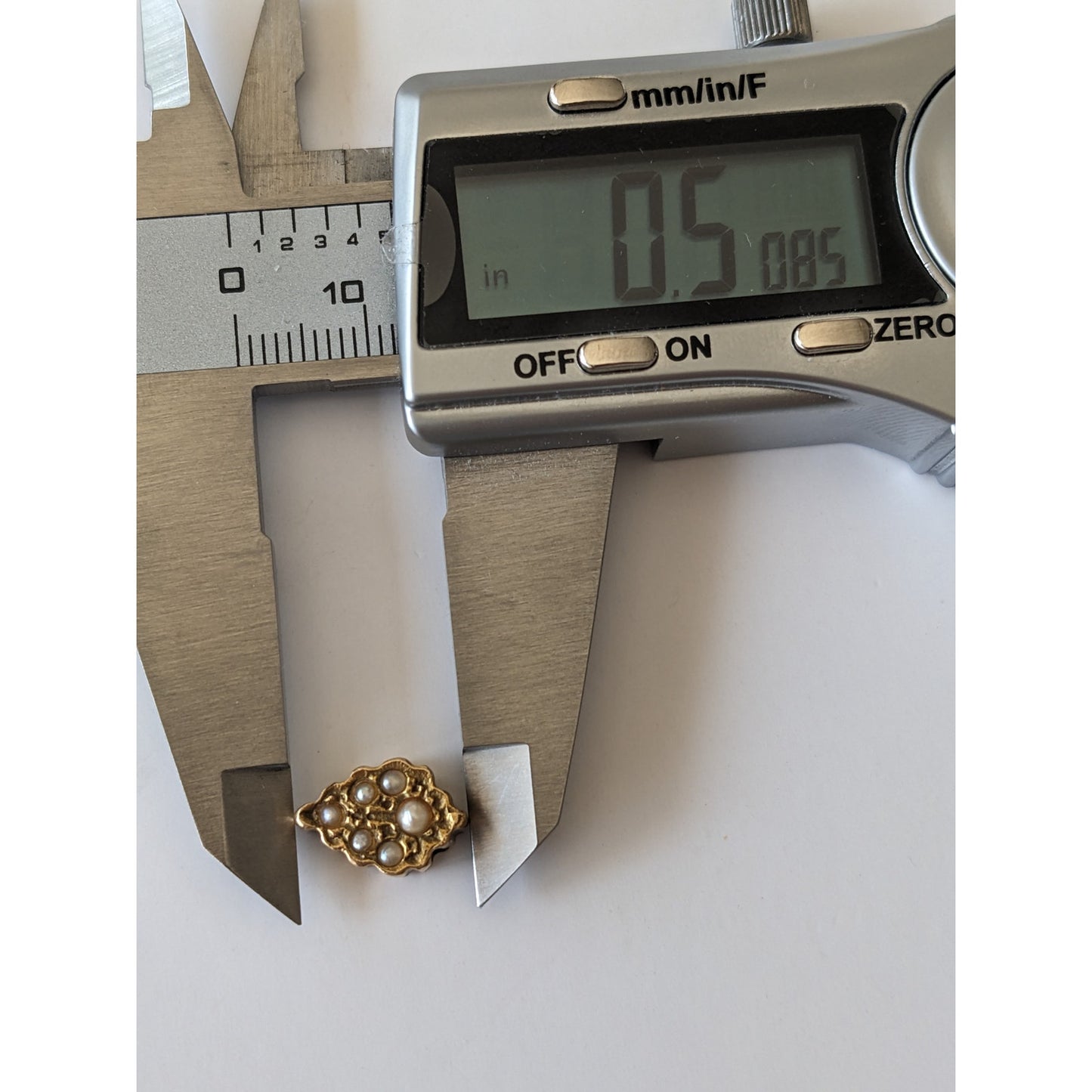 Vintage Unmarked 14k Gold Dainty Mini Slider Charm with Faux Pearls