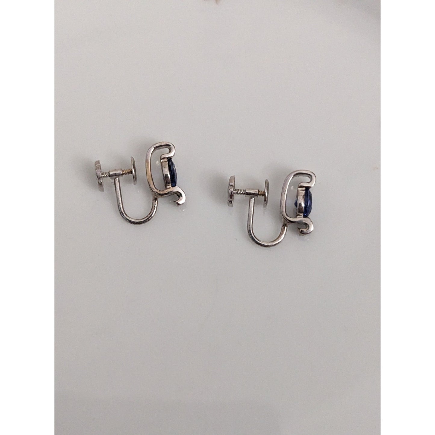 Estate 14k White Gold Screwback Earrings with Blue and White Gems
