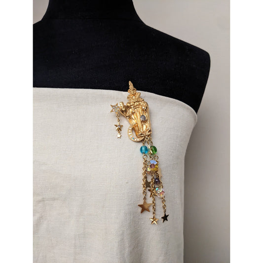 Vintage Kirks Folly Wizard Magician with Stars and Moon Brooch Pin Pendant