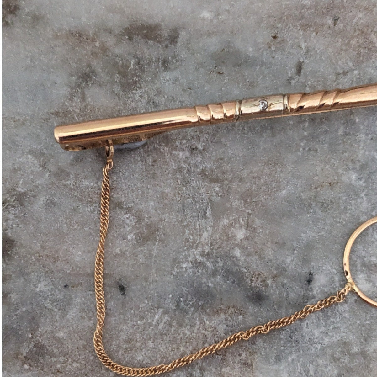 Vintage 1990s 14k Yellow Gold Tie Clasp Clip Tiny with Diamond Chip